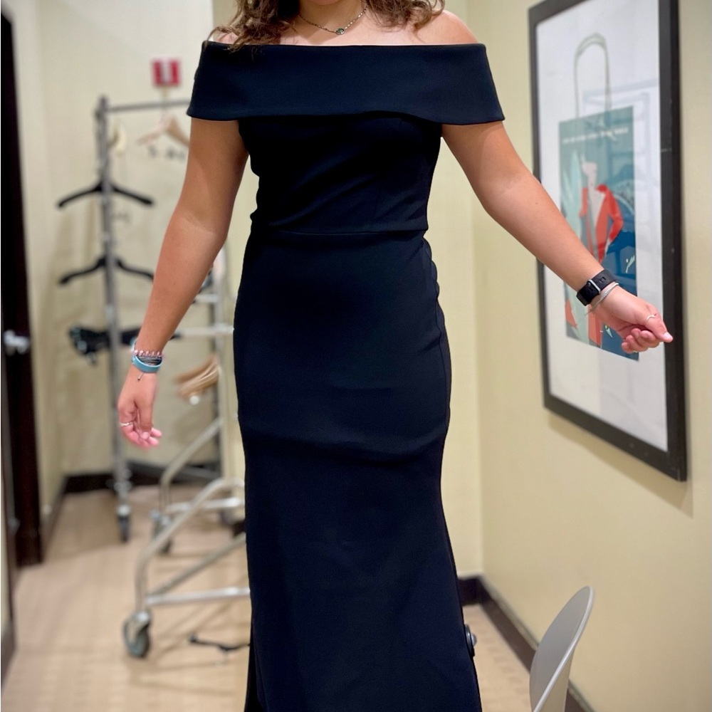Aqua Women Black Off The Shoulder Scuba Sleeveless Crepe Gown Dress Size 10